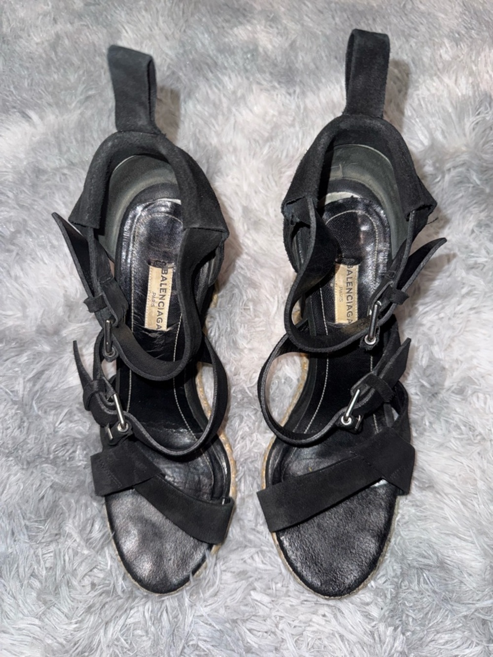 Balenciaga Black Suede Espadrille Wedge Sandals - Picture 3 of 5